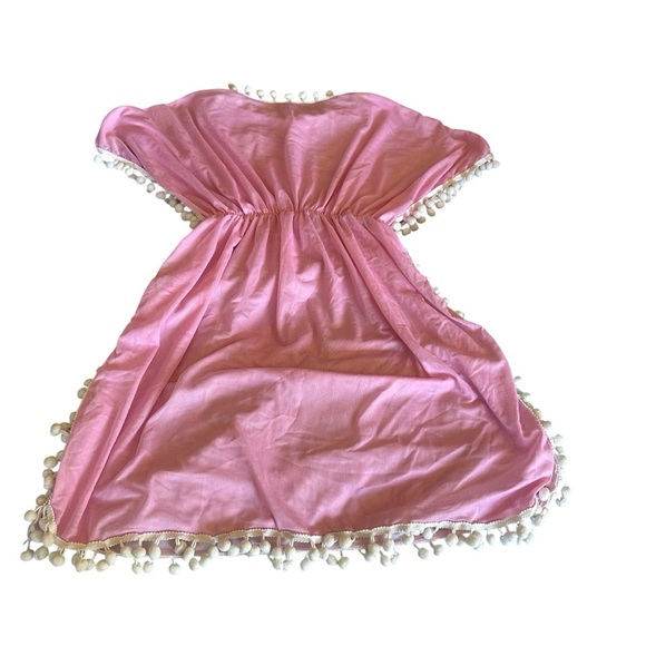 Pink Bathing Suit Cover with Pom Pom Trim - Picture 2 of 4